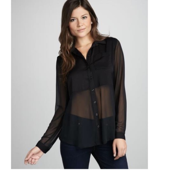 Free People Tops - Free People Women "Best of Both Worlds " Sheer Black Hi Lo Button Up Top- XS